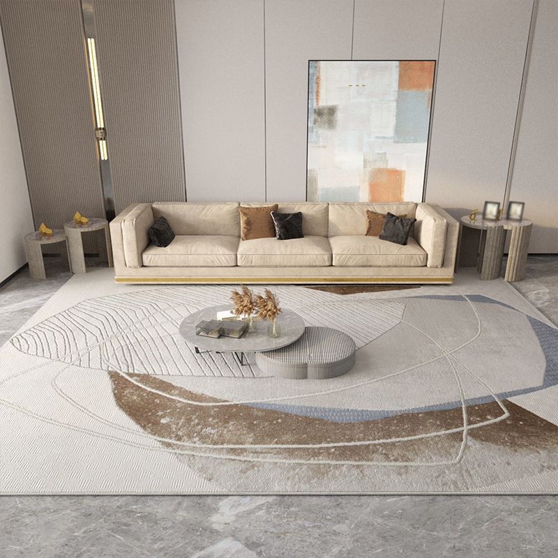 Khaki Modern Carpet Geometric Pattern Polyester Area Rug Easy Care Rug for Home Decor