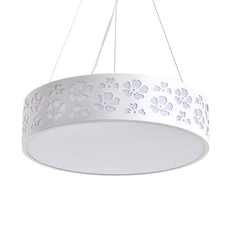 Luz de techo de metal nórdico de tambor Luz de techo blanco con flor grabada en luz blanca/cálida/natural, 12 "/15"/19 "de ancho