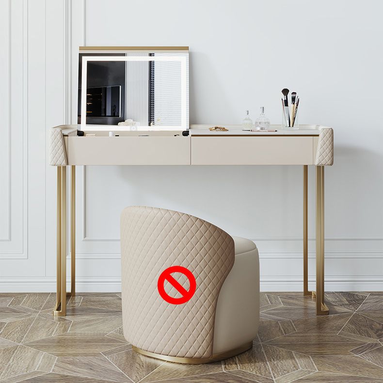 Glam Style Beige Rock Slate Vanity with 5 Drawers Metal Base
