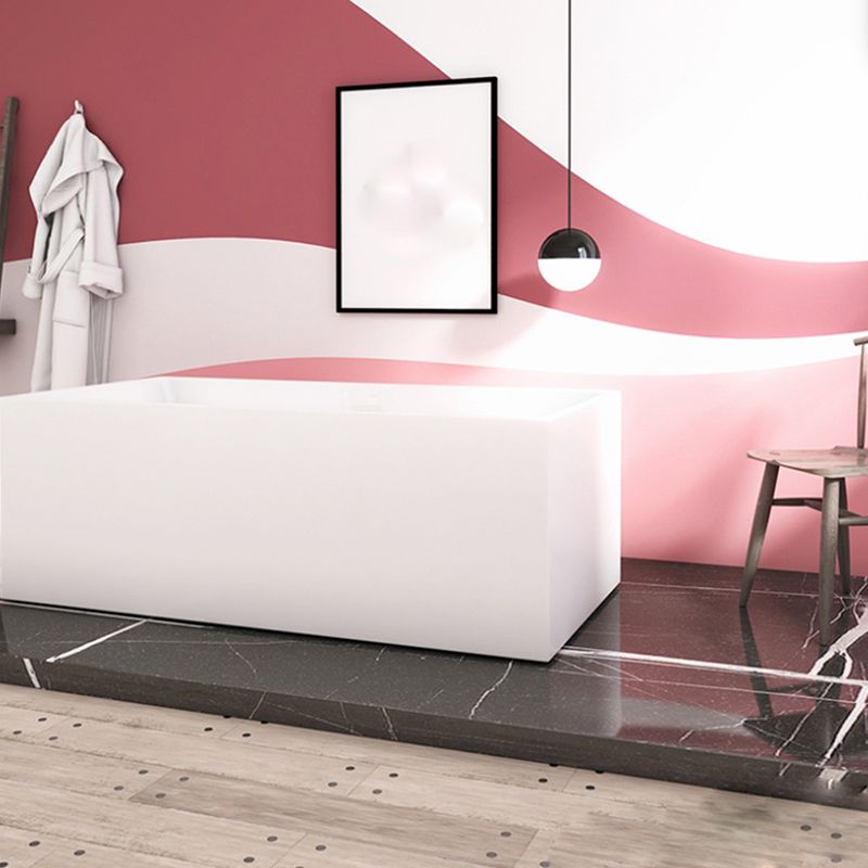 Freestanding Acrylic Bathtub White Rectangular Modern Back to Wall Bath