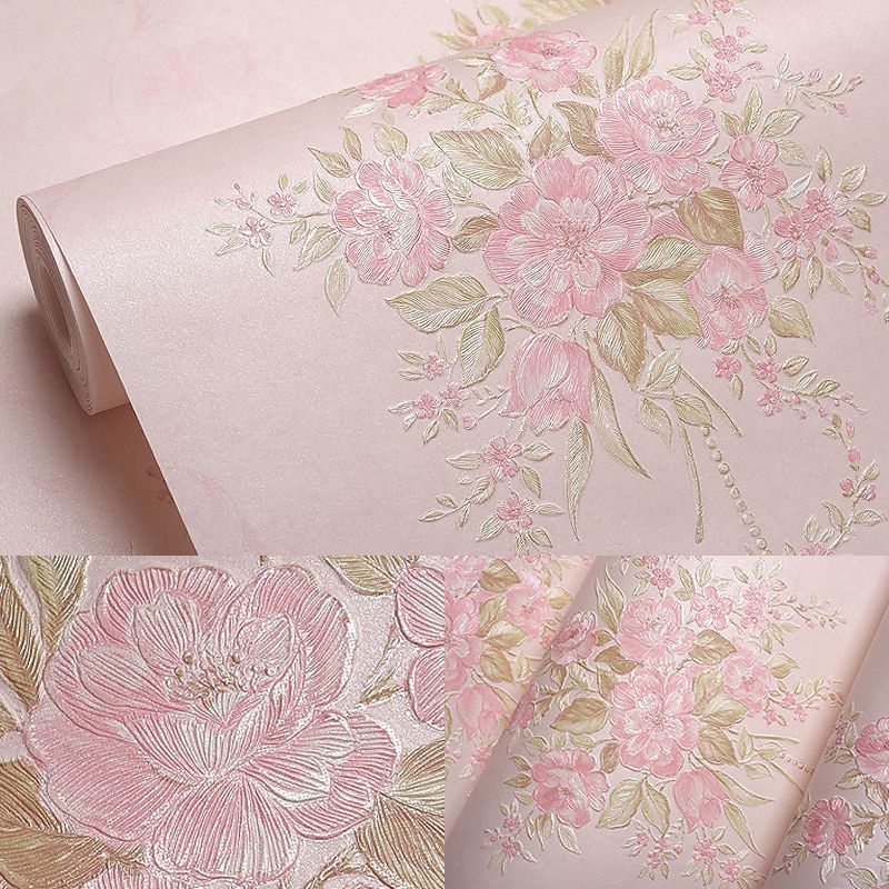 Pastel Color Rustic Wallpaper 54.2-sq ft Blooming Peony Wall Covering for Bedroom