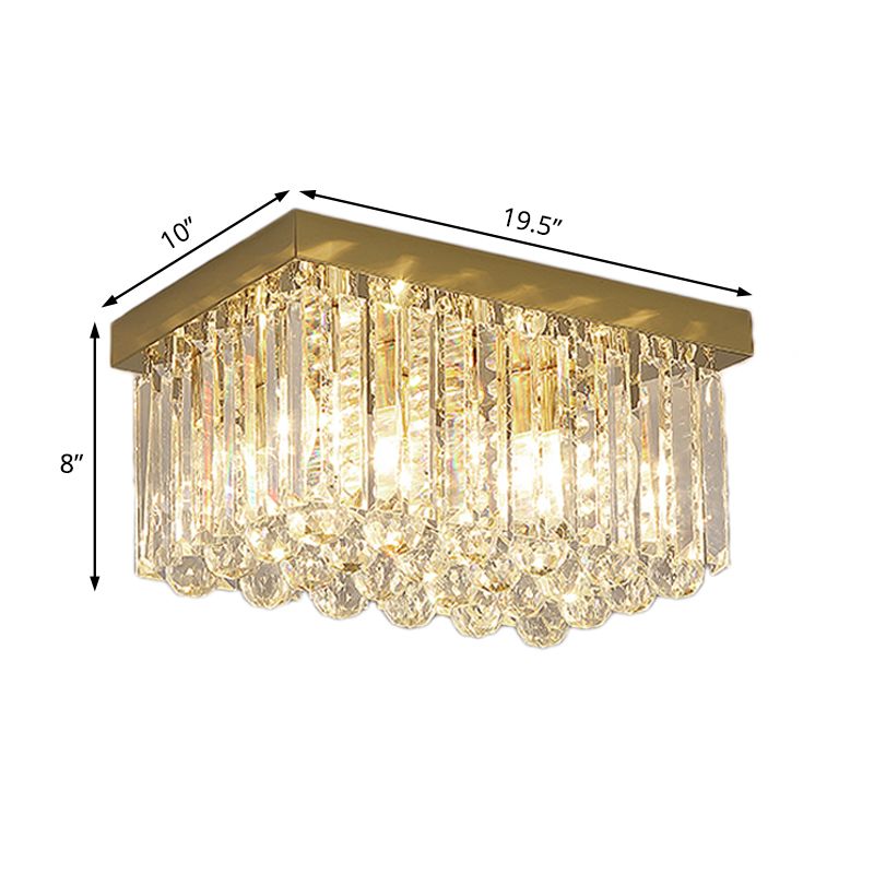 Moderne 2-lichts inbouwlamp met kristallen blokschaduw gouden rechthoekige plafondlamp, 12"/16"/19,5" breed