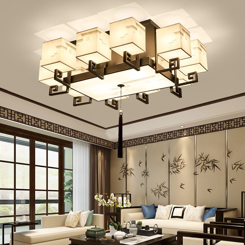 4/6/10/12 Bulbes Tissu massif Tissu en chinois Lubrile de style chinois Fixation du plafond