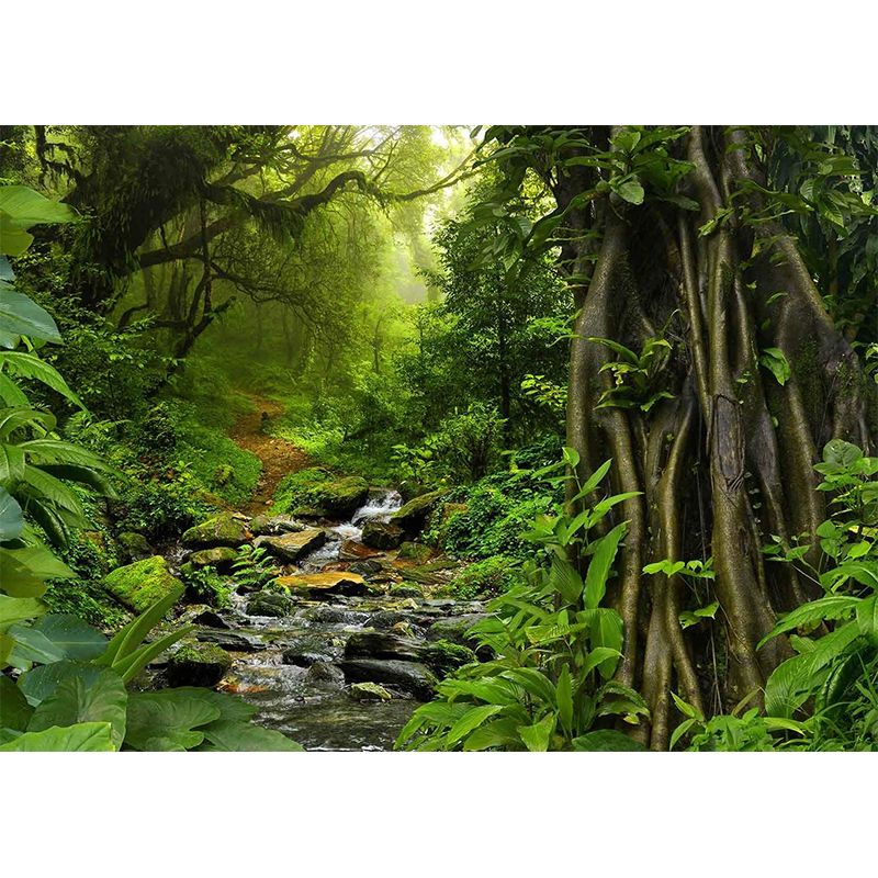 Green Contemporary Wall Art Personalized Size Deep Forest Mural Wallpaper for Dining Room