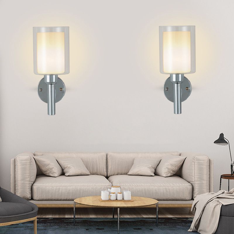 Minimalism Wall Sconce Cylinder-Shade Wall Light Fixture with Glass for Bedroom