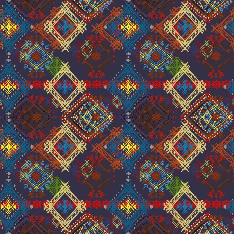Boho Check Seamless Pattern Mural Decal for Bedroom Personalized Wall Covering in Red-Yellow-Blue