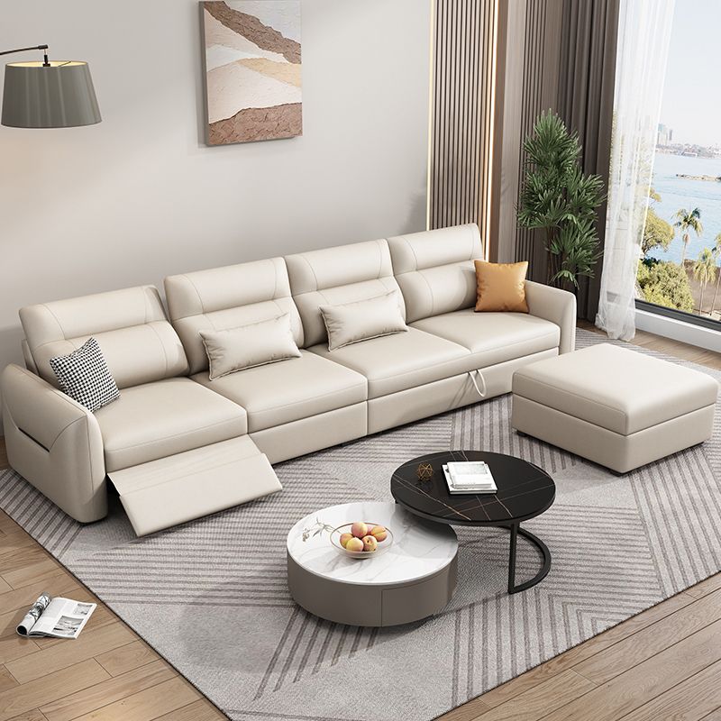 Scandinavian Futon Sofa Bed Square Arms with Storage Cushion Back Leather