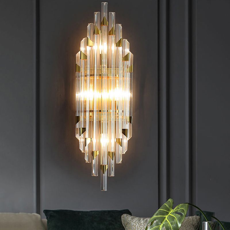 Geometric Shape Crystal Wall Lighting Modern Style 2-Lights Wall Mounted Light in Gold