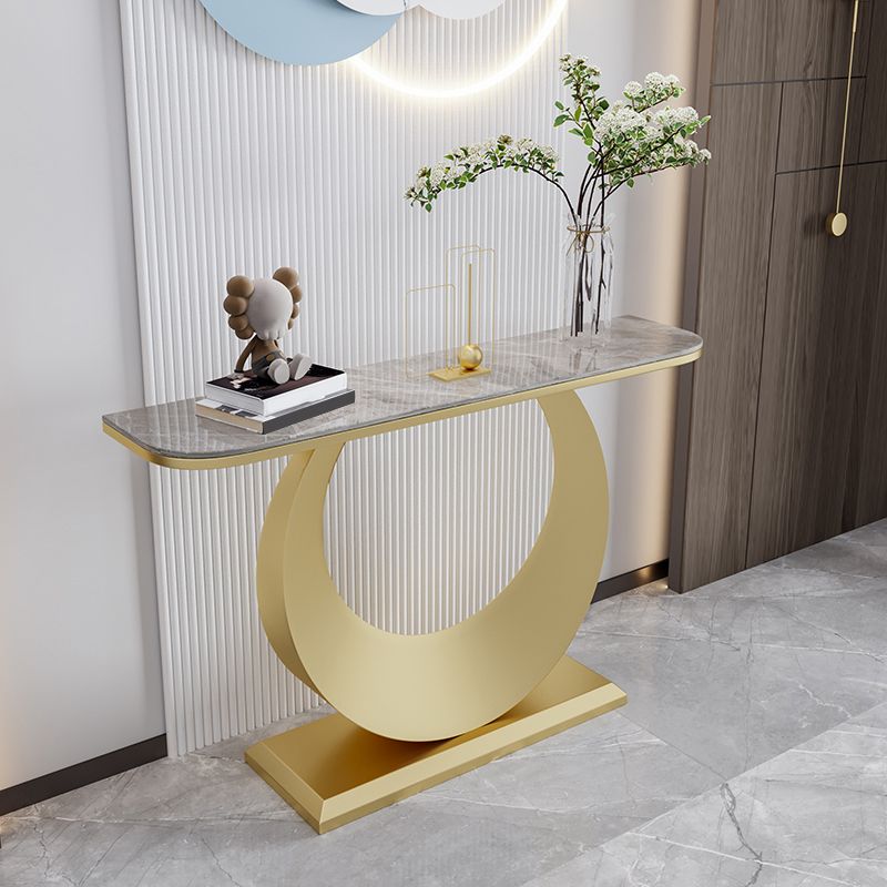 Stone Half Moon Console Table 31.5-inch Tall Accent Table with 1 Shelf