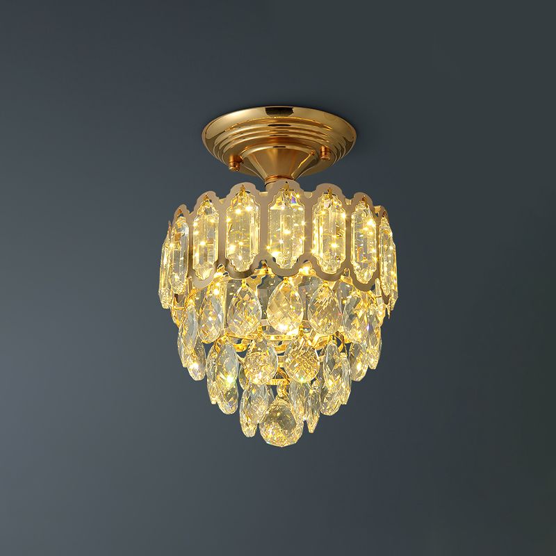 Tapered Shape Foyer Ceiling Lamp Postmodern Crystal Rectangle/Teardrop Gold LED Semi-Flush Mount