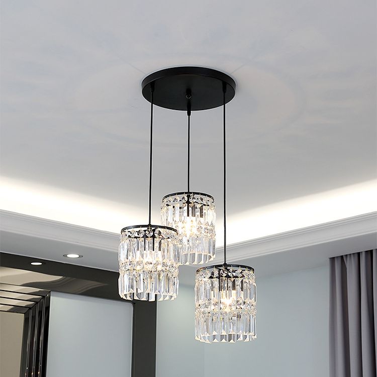 Luz colgante de LED de cristal en la moderna lámpara colgante cilíndrica de hierro forjado para el comedor