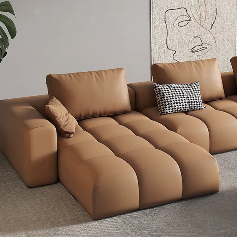 Nordic Genuine Leather Square Arm Stationary Living Room Sofa Chaise