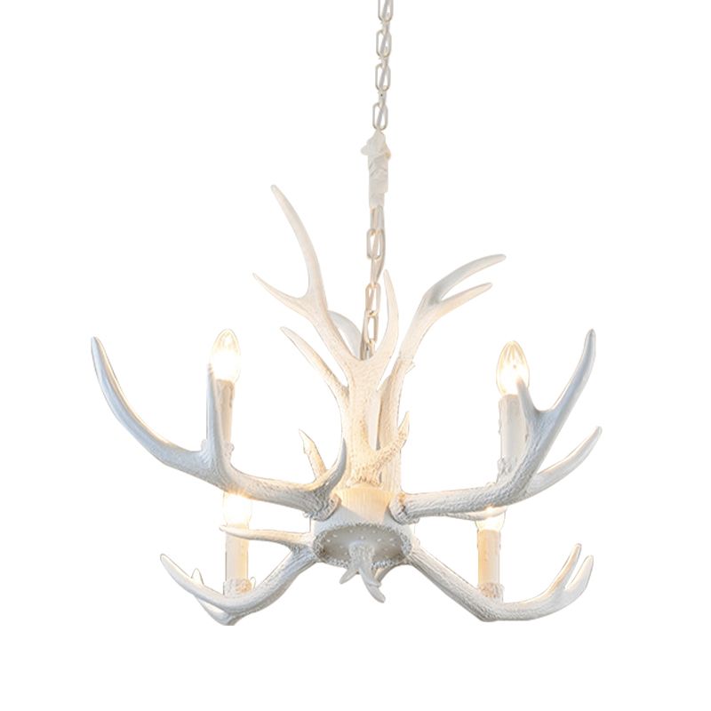 Rustic Candle Hanging Pendant 4/6/8-Light Resin Ceiling Chandelier in White for Bedroom