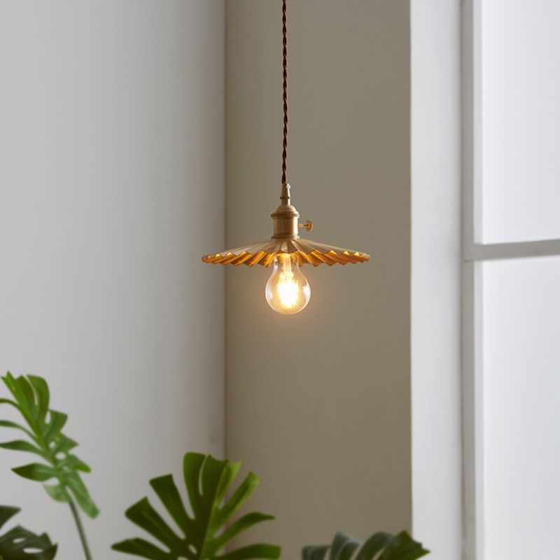 Vintage Umbrella Pendant Light Fixture 1-Light Metal Ceiling Suspension Lamp in Gold