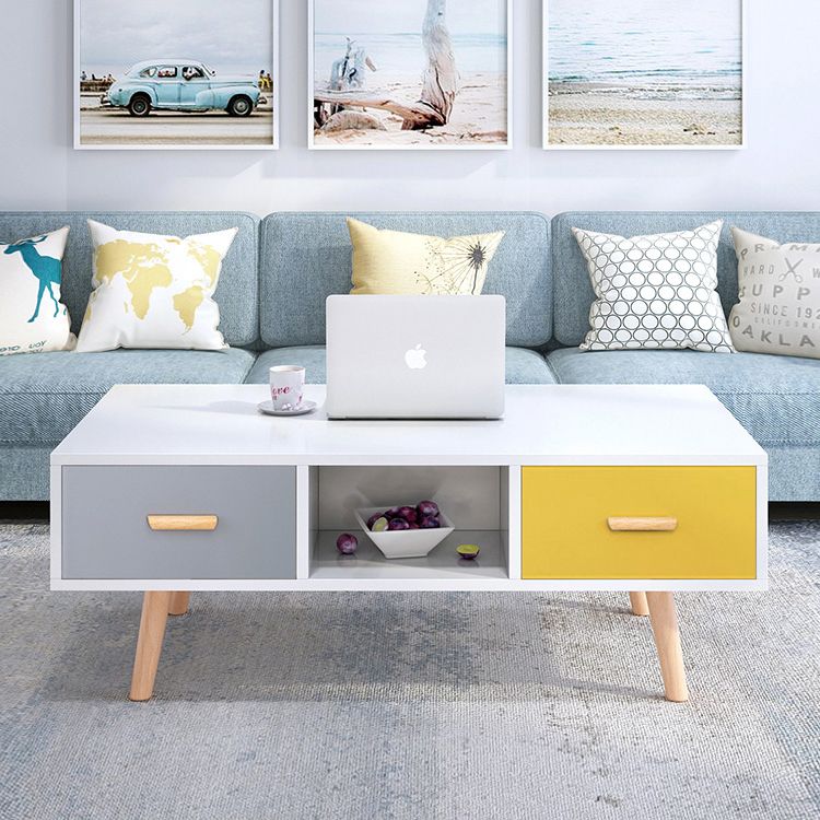 Modern 4 Legs Cocktail Table Wood 1 Single Coffee Table with Drawers