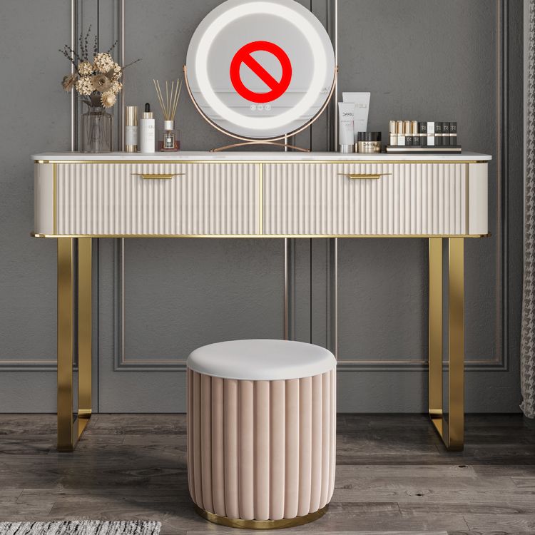 Beige Make-up Vanity Metal Dressing Table Stool Set with Drawers
