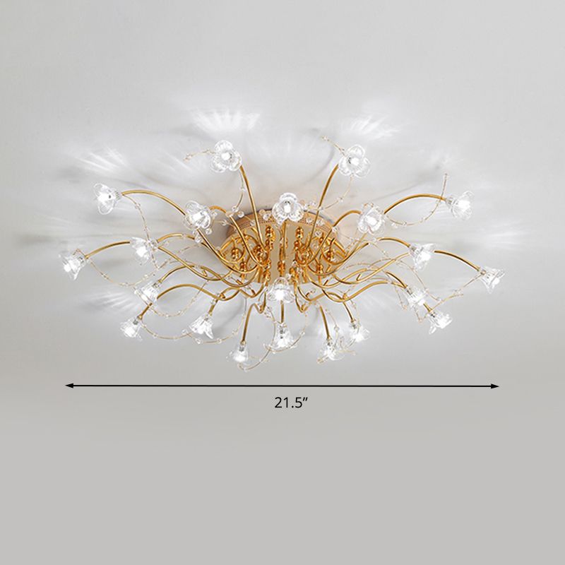 Sputnik Semi Flush Light Crystal Crystal 17/21 Bulbes Plafond Aménagement monté en or