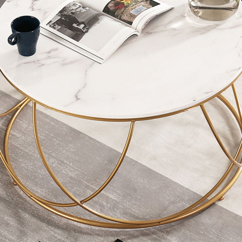 Frame Glam Cocktail Table Stone Round Nesting Coffee Table Set