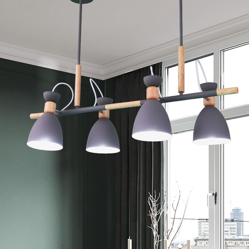 Grey/White/Green Bell Island Lamp Nordic 4-Light Iron Rotatable Hanging Pendant Light with Wood Decor
