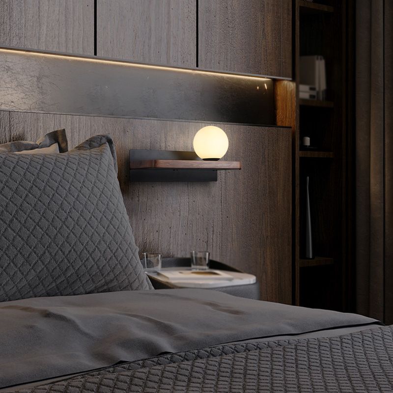 Contemporary Wood Wall Mounted Lighting Glass Shade Wall Lamp for Bedroom