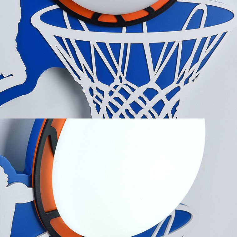 Wood Basketball Hoop Wall Light Sport Theme Sconce Light in Blue for Boys Bedroom Stairway