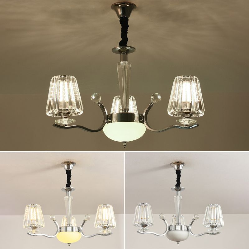 Transparent Ribbed Crystal Chandelier Light Modernism Multi Lights Dining Room Suspension Pendant Light with Sliver Twisted Arm
