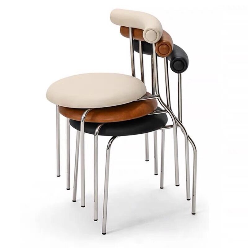 Silver Metal Legs Armless Dining Chairs Modern Faux Leather Dining Side Chair