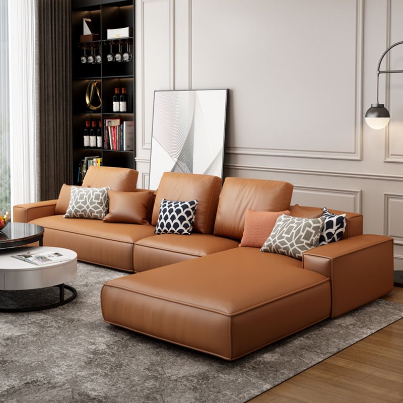 Modern Faux Leather Loose Back Sofa with Chaise Square Arm Sofa - 70.87" D