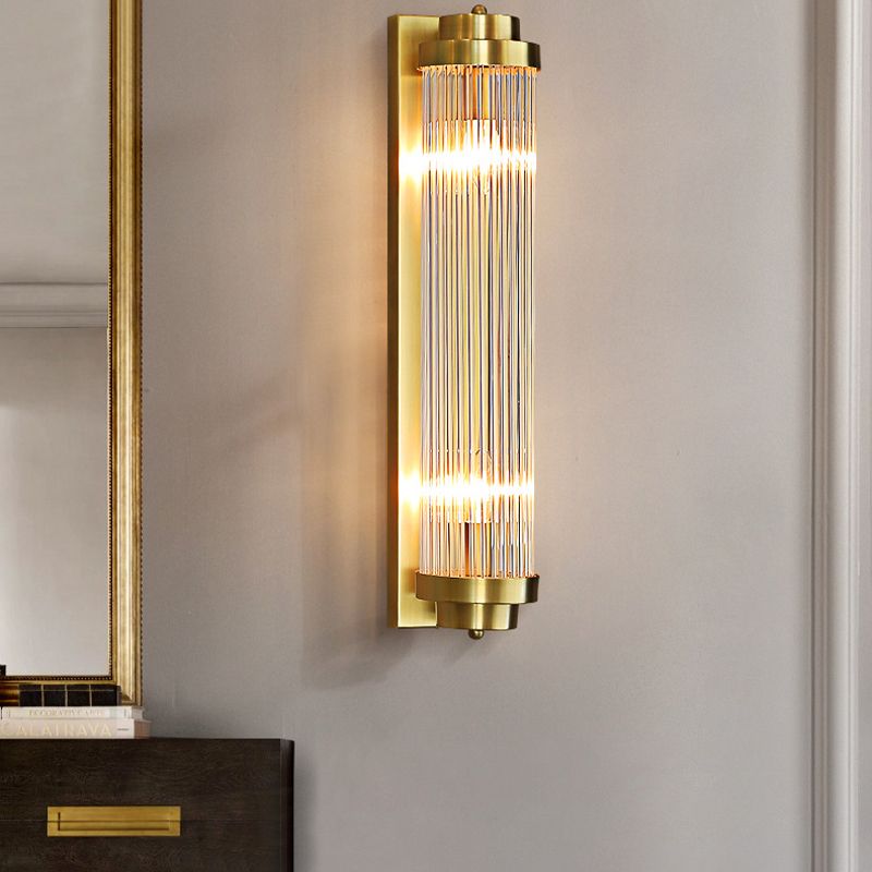 Modern Style Cylinder Wall Sconce Crystal 2 Light Sconces for Living Room