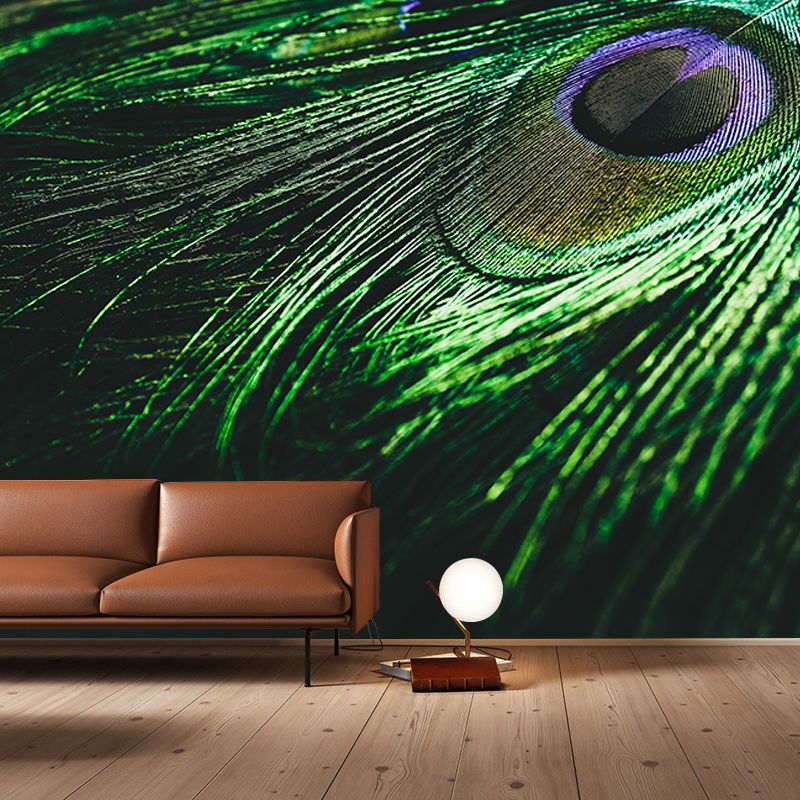 Tropical Peacock Feather Mural Stain Resistant Wall Art for Home Decor