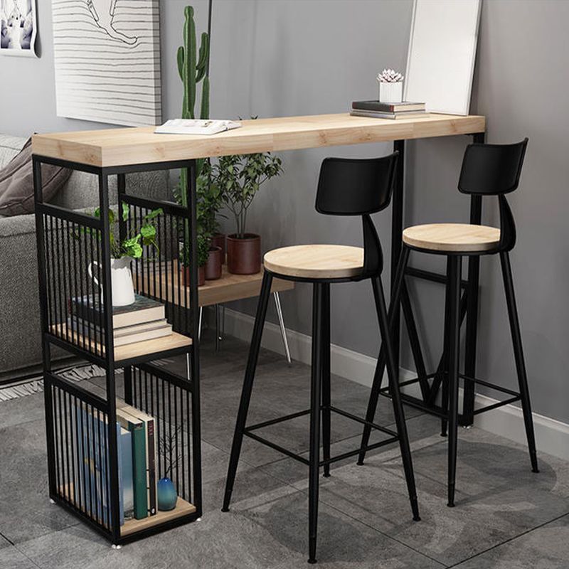 Double Pedestal Bar Pub Table Set 3 Pcs Solid Wood and Iron Bar Table and Stools