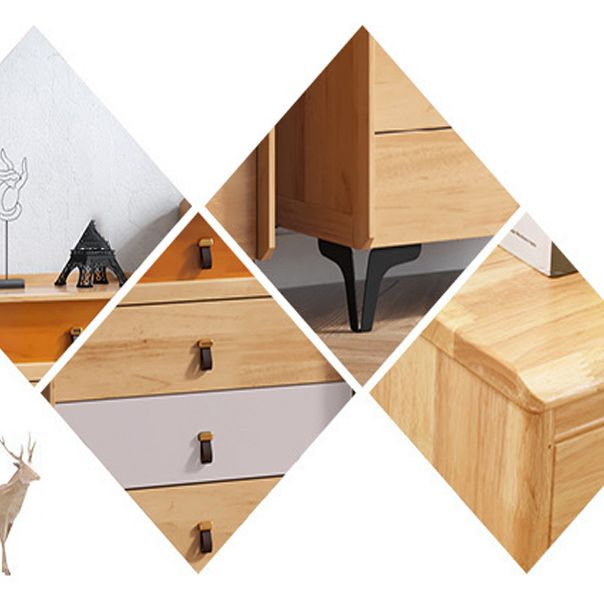Mid-Century Modern Natural Chest with Drawers in Rubberwood and Black Legs