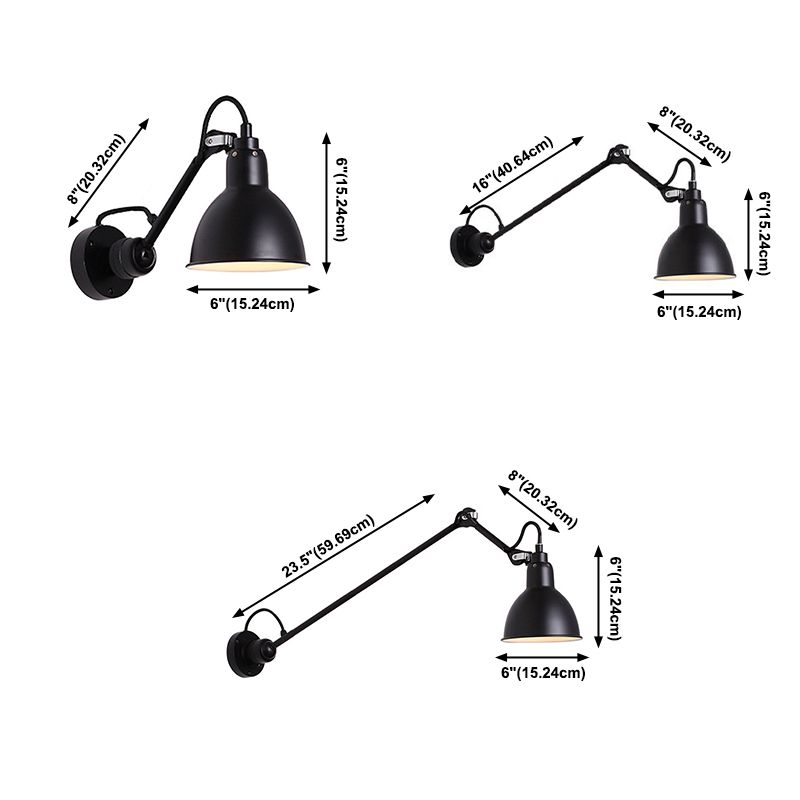 Bowl Shade Swing Arm Wall Lighting Modern Style Metal 1 Light Sconce Lamp in Black