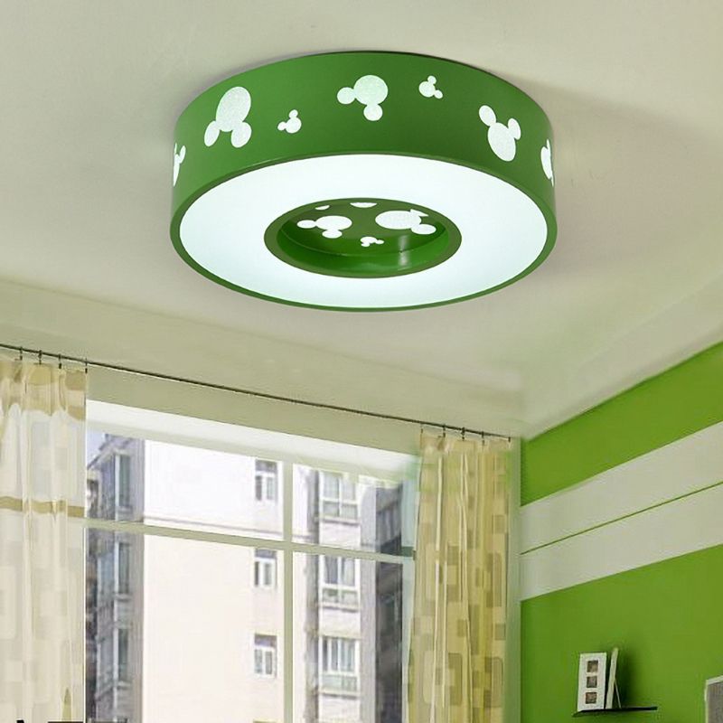 Cartoon Candy Colored Ceiling Fixture Round Metal Ceiling Mount Light with Mouse for Teen