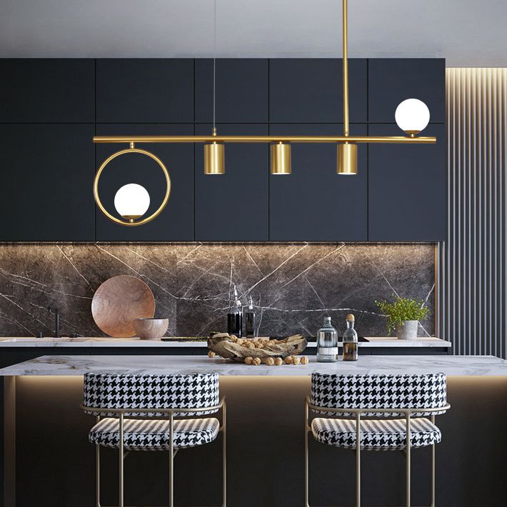 5 lustres légers du globe moderne en métal léger et îlot de verre