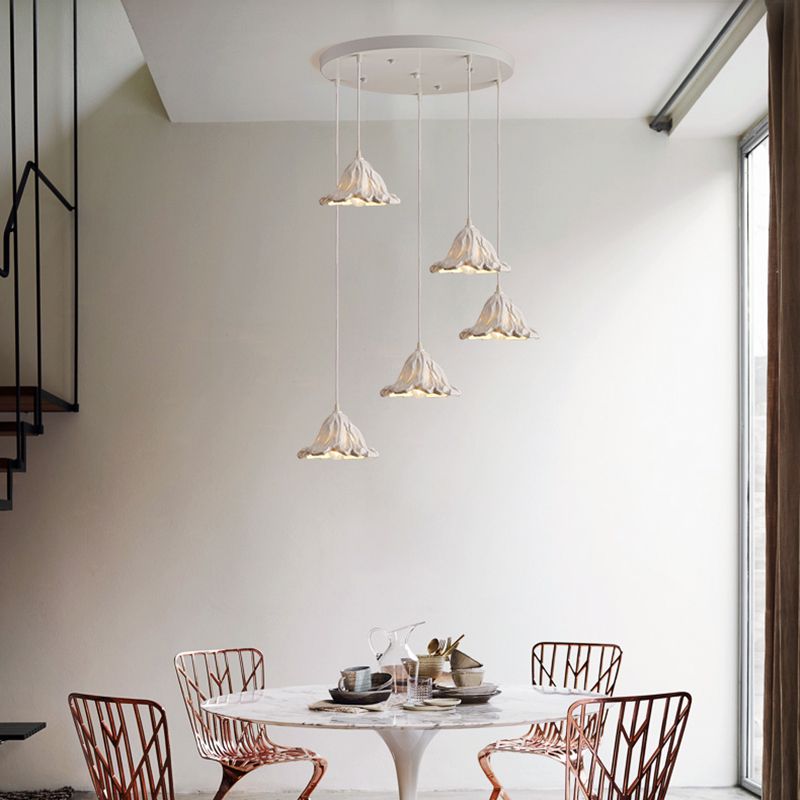 Décor décor lotus feuille en forme de pendentif en résine à manger lampe de suspension de plafond