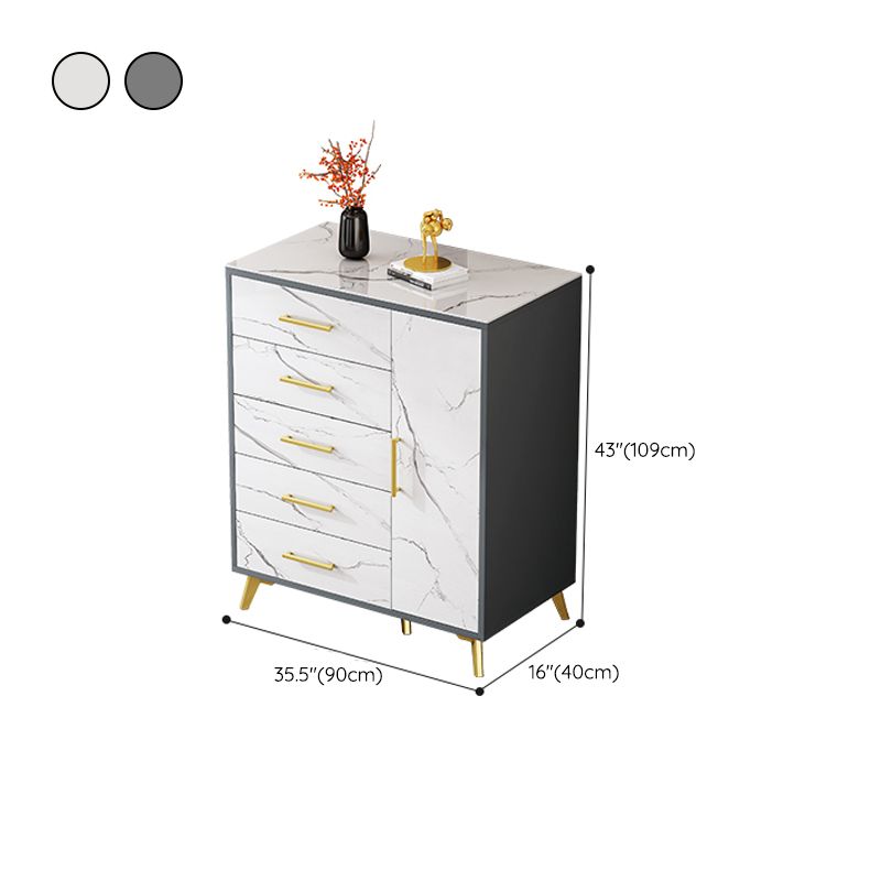 16" Wide Glam Storage Chest Stone Bedroom Chest in White with Drawers