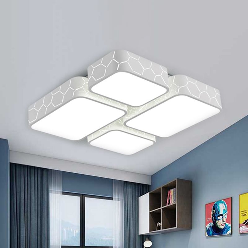 White Finish Square Ceiling Lighting Contemporary Warm/White Lighting LED Acrylic Flush Mount Light for Bedroom