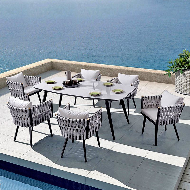 Boho 1/5/7 Pieces Metal Dining Set Stone Dining Table Set for Outdoor