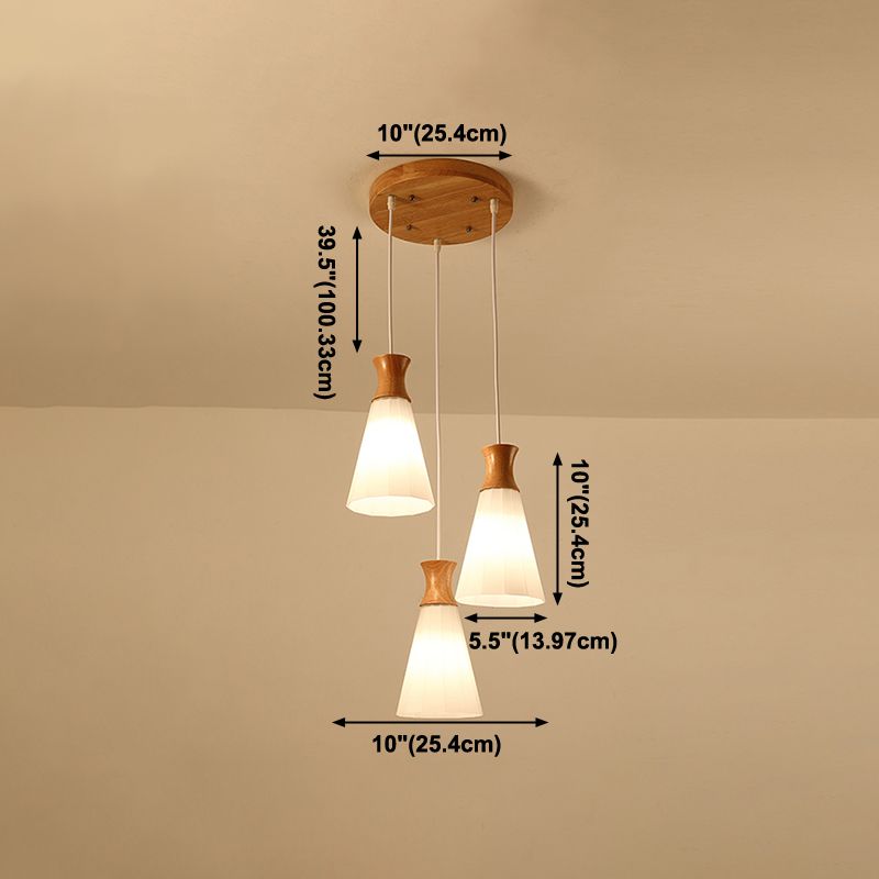 Moderne künstlerische geometrische hängende helle hölzerne Innenlampe mit weißem Glasschatten