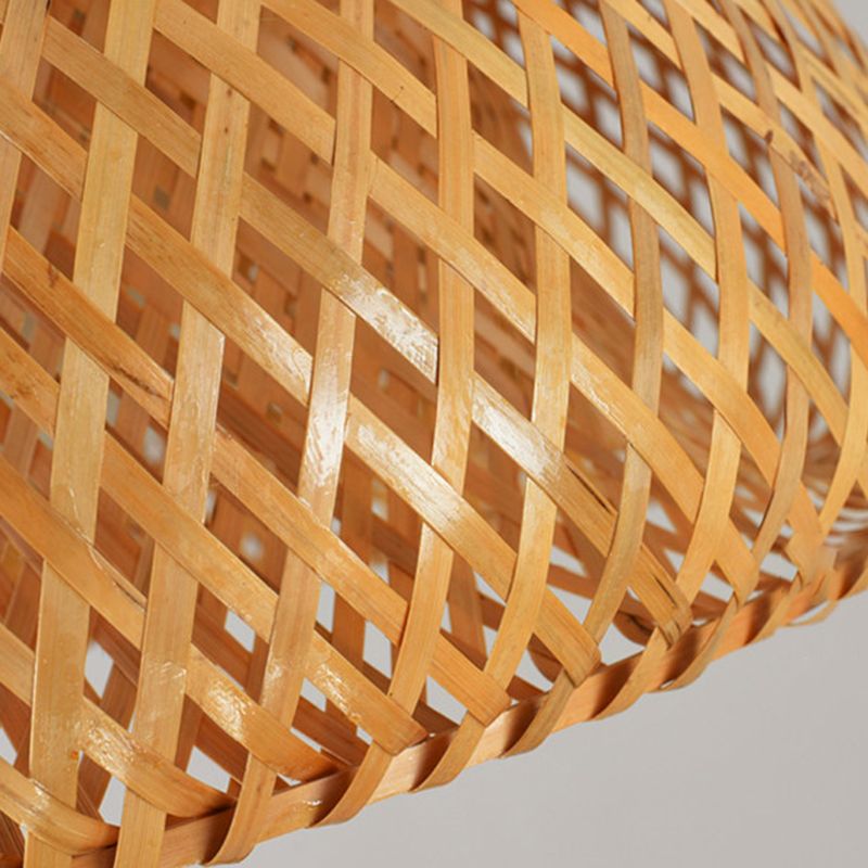 Asian Weaving Style Curved Drum Pendant Lighting Fixtures Rattan 1 Light Suspension Pendant