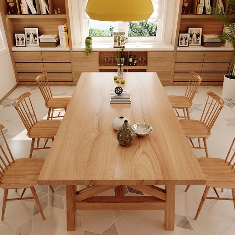 Eenvoudige dennen vaste houten eettafel rechthoekige tafel in houten kleur met vier veter