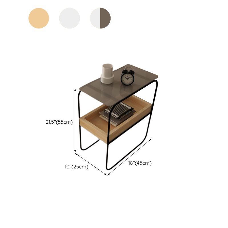 Modern Rectangular Glass Side End Table Sled Side Table with Metal Base