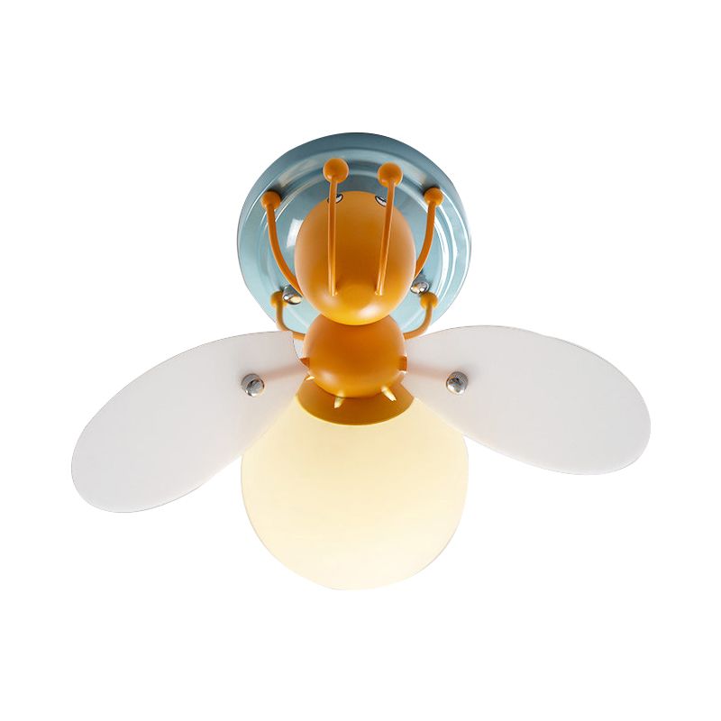 Kids Firefly White Glass Semi Flush 1 Bulb Ceiling Flush Mount Light in Orange for Corridor