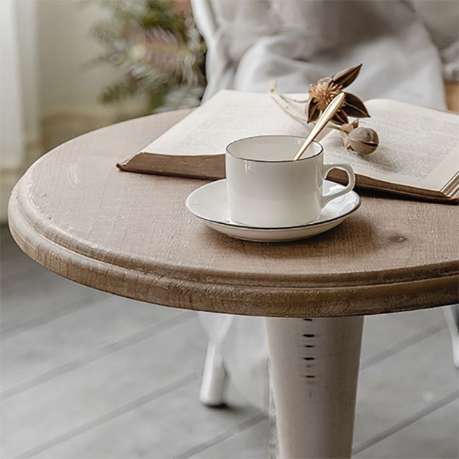 Circular Pedestal Base Design Made of Old Solid Wood Table French Country Style Side Table