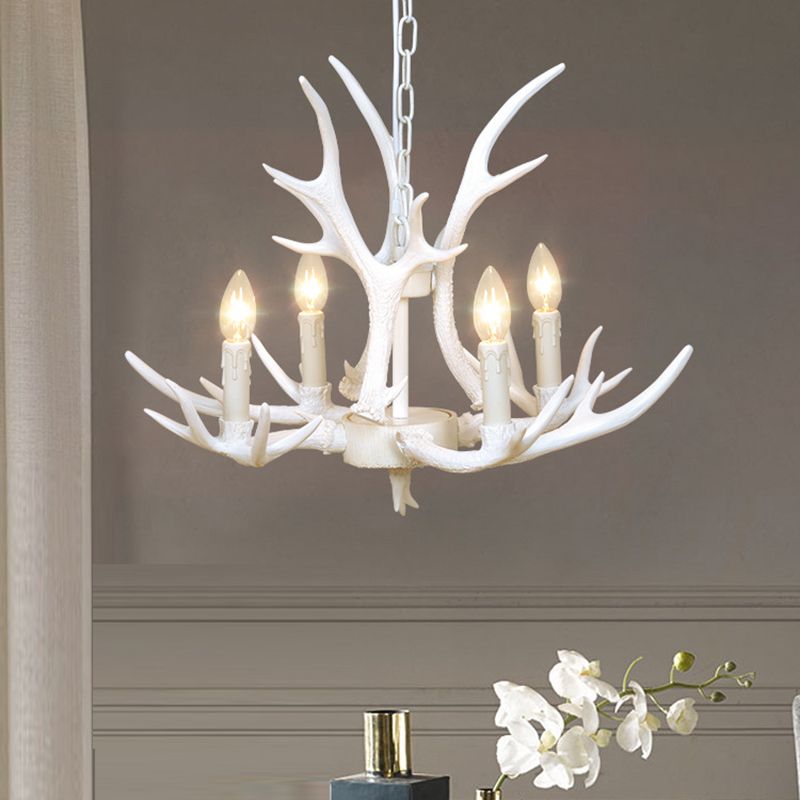 Resin Candelabra Chandelier Lamp Farmhouse 4/6/8-Head Living Room Pendant Ceiling Light in White