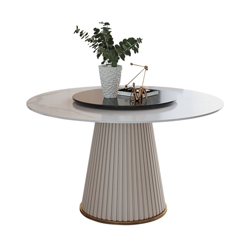 Glam 1/4/7 Pieces Round Dinette Set White Sintered Stone Dining Table Set with Turntable