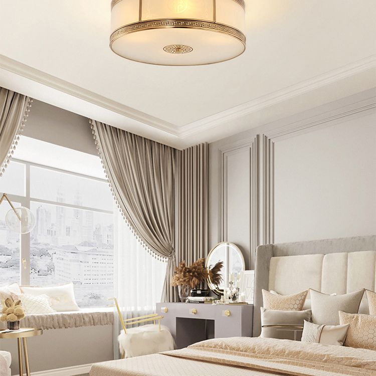 Lampe encastrée en verre blanc tambour, nouveau plafonnier d'intérieur en laiton chinois