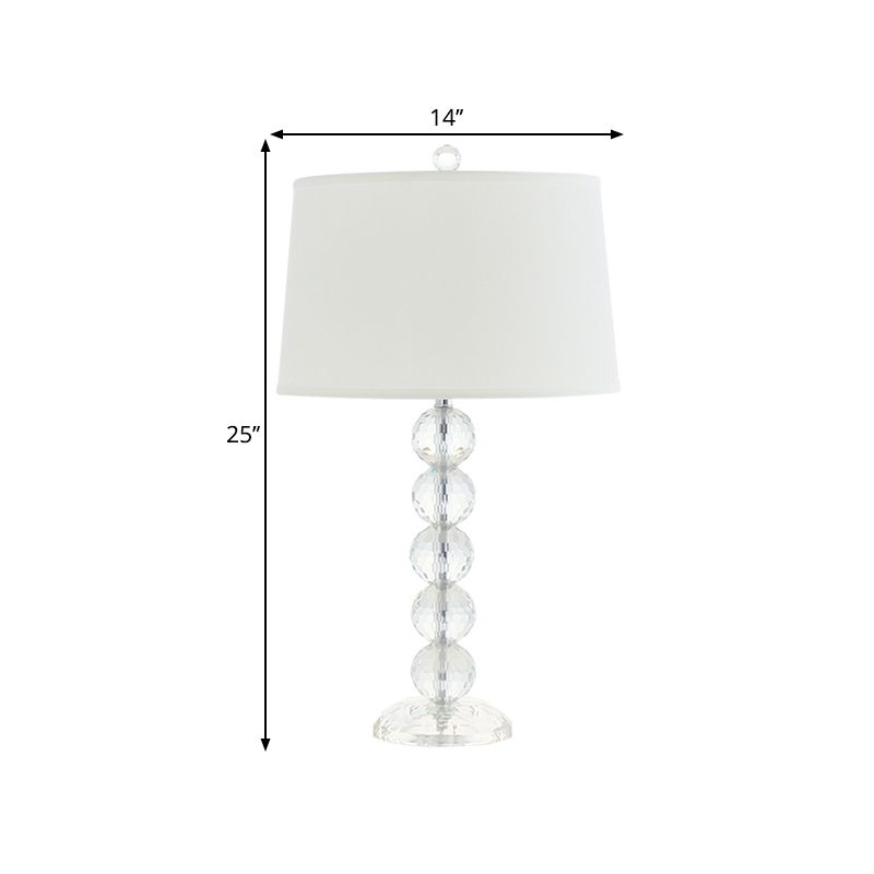 Lámpara de mesa de mesa cónica tradicional 1 cabezal de tela nocturna en blanco con orbes de cristal facetado