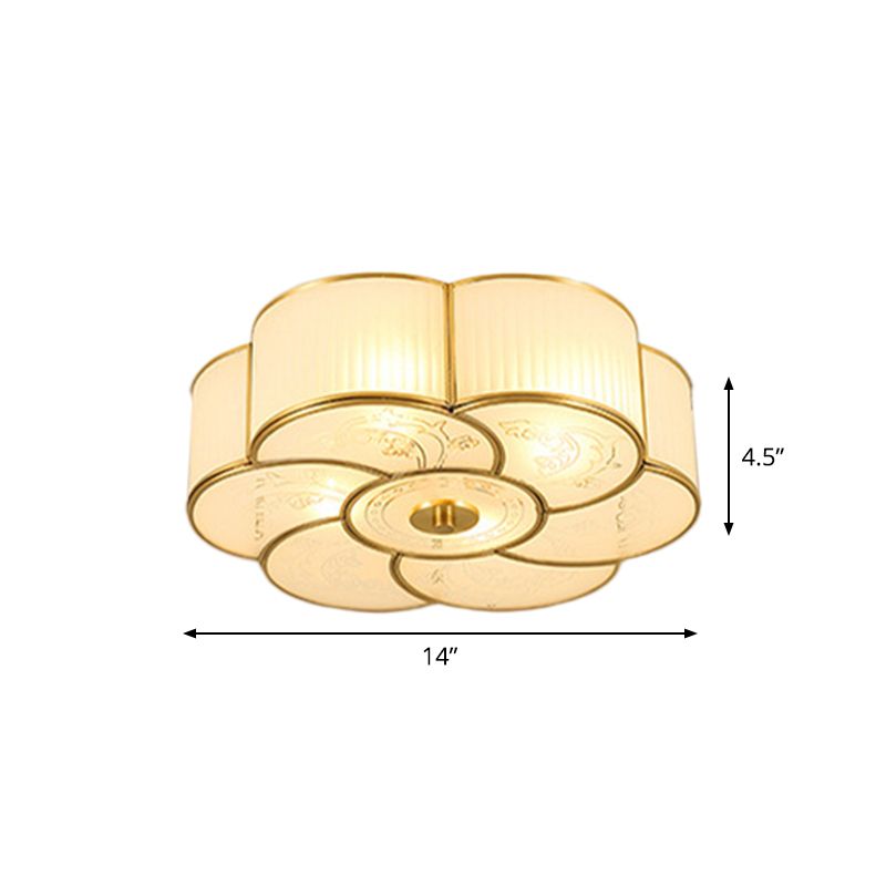 Plafonnier festonné/bol/fleur en verre dépoli, plafonnier vintage à 3 lumières pour chambre à coucher en laiton